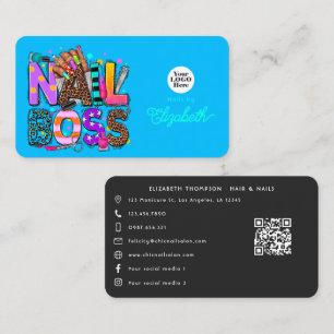 Tarjeta De Visita Jefa de uñas afroamericana colorida y audaz