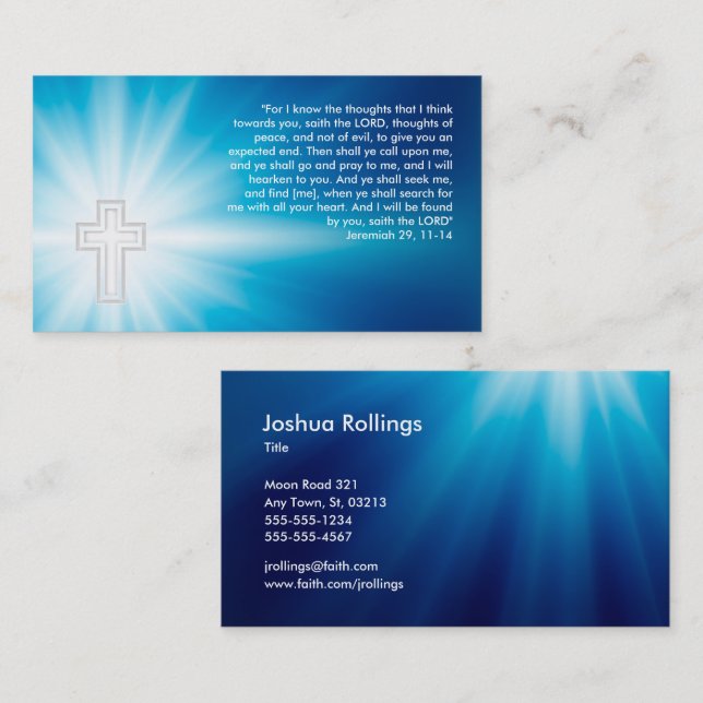 Tarjeta De Visita Jeremiah 29; 11-14 - Cristiano (Anverso / Reverso)