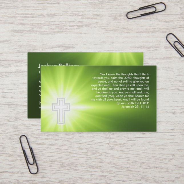 Tarjeta De Visita Jeremiah 29; 11-14 - Cruz religiosa - verde (Anverso/Reverso In Situ)