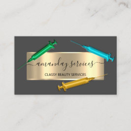 Tarjeta De Visita Jeringa cometóloga Botox B12 QRCode Azul gris