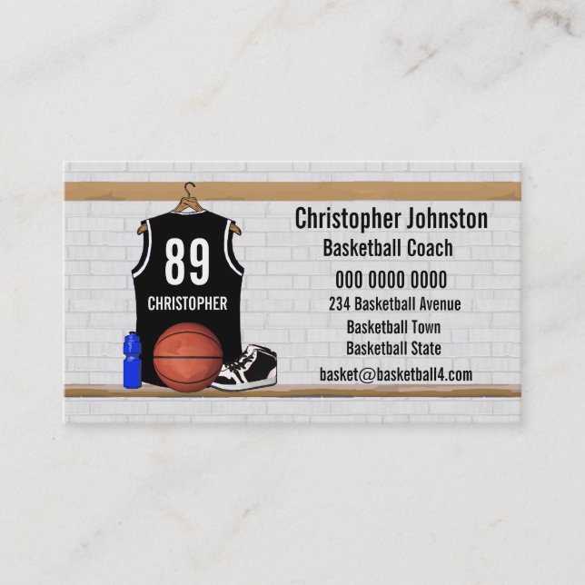 Tarjeta De Visita Jersey blanco y negro personalizado del baloncesto (Anverso)