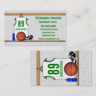Tarjeta De Visita Jersey de baloncesto blanco y verde personalizado