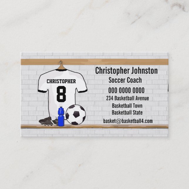 Tarjeta De Visita Jersey de fútbol negro blanco personalizado del (Anverso)