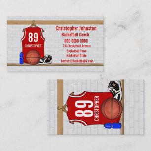 Tarjeta De Visita Jersey rojo y blanco personalizado del baloncesto