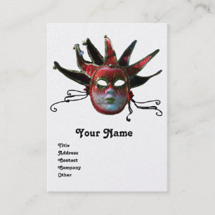 Tarjeta De Visita JESTER ROJO NEGRO MASK Masquerade Fiesta Pearl