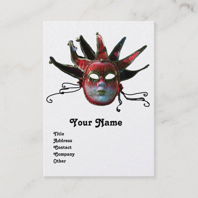 Tarjeta De Visita JESTER ROJO NEGRO MASK Masquerade Fiesta Pearl (Anverso)
