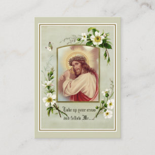 Tarjeta De Visita Jesús cargando cruz plegaria sagrada carta religio