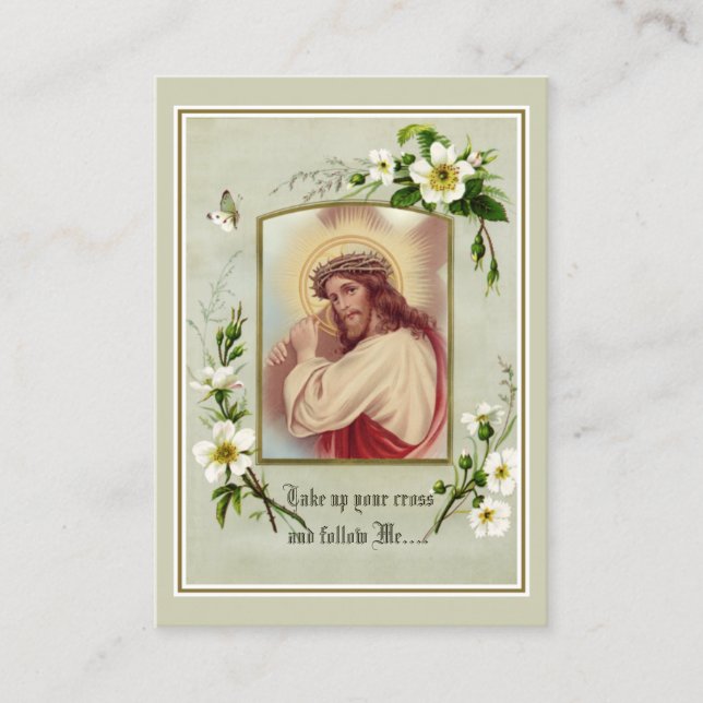 Tarjeta De Visita Jesús cargando cruz plegaria sagrada carta religio (Anverso)