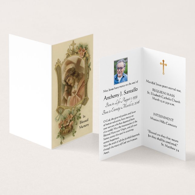 Tarjeta De Visita Jesús con la sagrada carta funeraria católica (Interior y exterior)