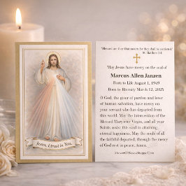 Tarjeta De Visita Jesus Divine Mercy Funeral Memorial Prayer Cards