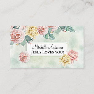 Tarjeta De Visita ¡Jesús Te Ama! Hermosas rosas rosadas, florales
