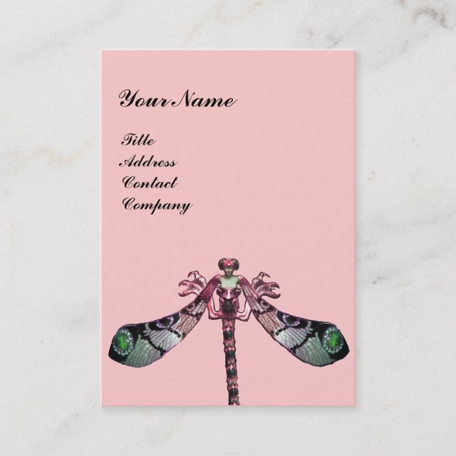 Tarjeta De Visita JEWEL DE MUJER DE DRAGONFLY, Verde, Rosa Negro (Anverso)