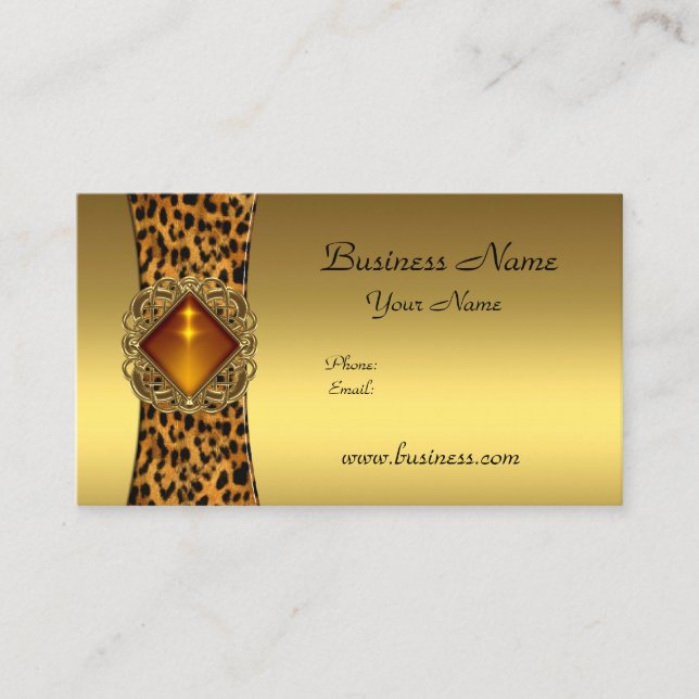 Tarjeta De Visita Jewel elegante de oro negro Leopardo (Anverso)