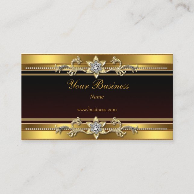 Tarjeta De Visita Jewel elegante negro dorado (Anverso)