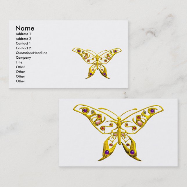 Tarjeta De Visita JEWEL HYPER BUTTERFLY, GEMSTONES COLORIDOS Blanco (Anverso / Reverso)