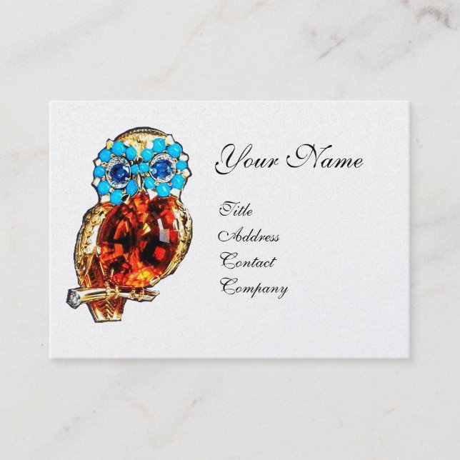 Tarjeta De Visita JEWEL OWL ,Oro, Turquasa Azul ,Perla Blanca Topaz (Anverso)