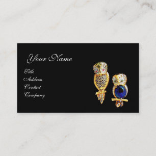 Tarjeta De Visita JEWEL OWLS,Oro, azafra azul ,Perla blanca Topaz