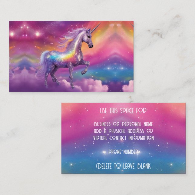Tarjeta De Visita Jewel Tone Cosmic Sparkle Rainbow Glitter Unicorn (Anverso / Reverso)