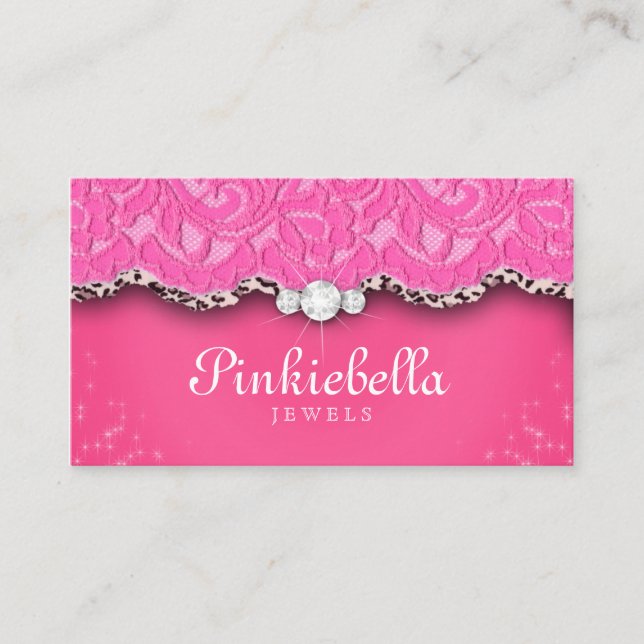 Tarjeta De Visita Jewelry Business Card Leopard Lace Pink (Anverso)