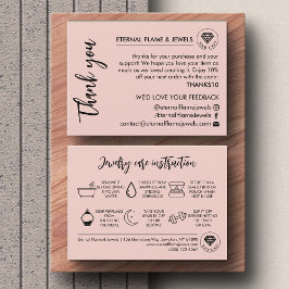 Tarjeta De Visita Jewelry Care White Chic Script Pink Thank You Card