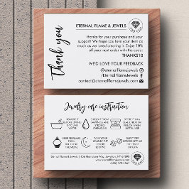 Tarjeta De Visita Jewelry Care White Chic Script Thank You Card