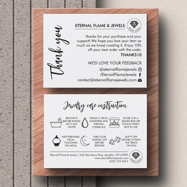 Tarjeta De Visita Jewelry Care White Chic Script Thank You Card (Subido por el creador)
