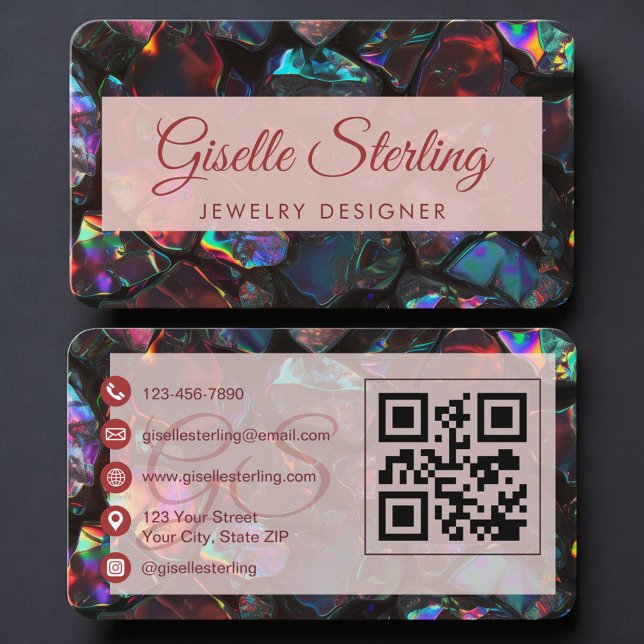 Tarjeta De Visita Jewelry Designer Opal Gemstone QR Code (Subido por el creador)