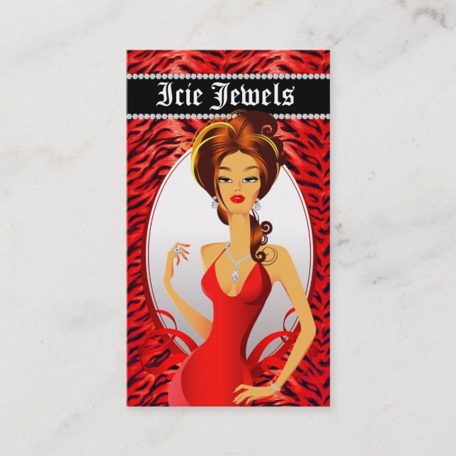 Tarjeta De Visita Jewelry Diamonds Red Zebra Heart (Anverso)