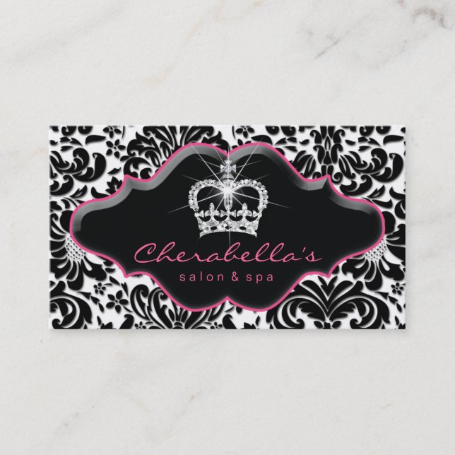 Tarjeta De Visita Jewelry Hair Stylist Crown Floral Damask (Anverso)