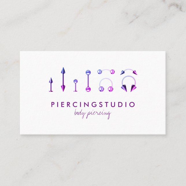Tarjeta De Visita Jewelry Studio Tattoo Purple Pink Body Piercing (Anverso)