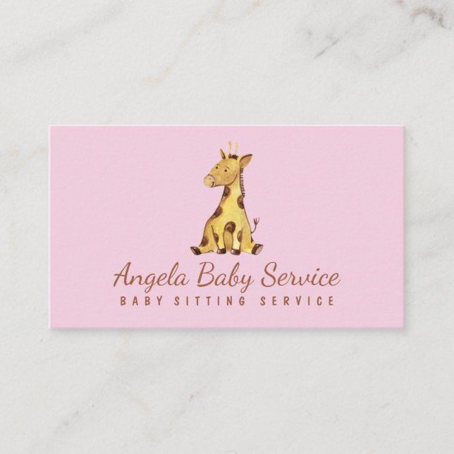 Tarjeta De Visita Jirafa Bebé Rosa (Anverso)