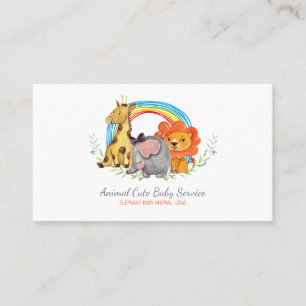 Tarjeta De Visita Jirafa Elefante León Arcoíris Acuarela