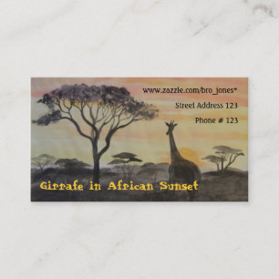 Tarjeta De Visita Jirafa en puesta del sol africana