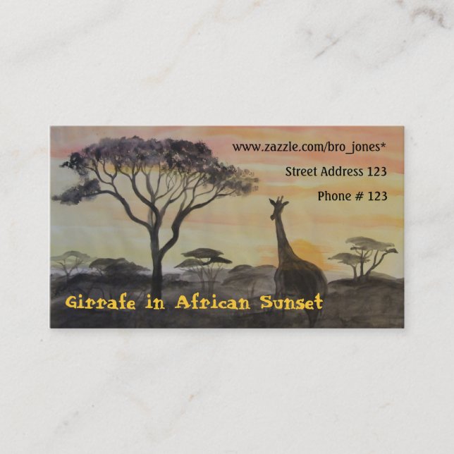 Tarjeta De Visita Jirafa en puesta del sol africana (Anverso)