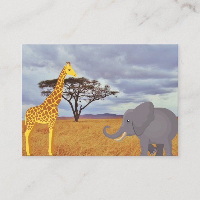 Tarjeta De Visita jirafa y elefante en el safari (Anverso)