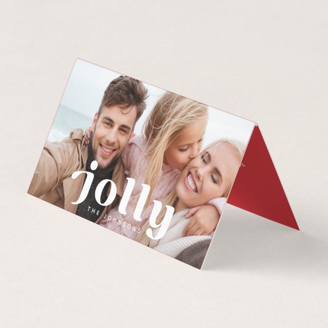 Tarjeta De Visita Jolly Happy Holidays Modern Simple Family Photo (Anverso)