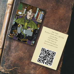 Tarjeta De Visita Joven Biblioteca de Libros de Fantasía de Brujos D