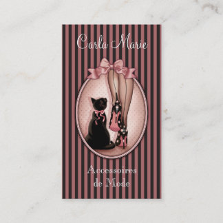 Tarjeta De Visita Joven mujer elegante y gato negro