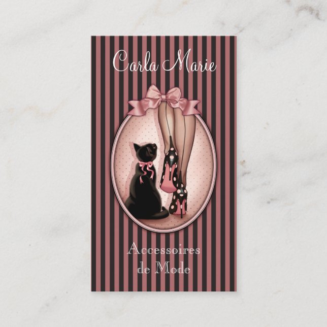 Tarjeta De Visita Joven mujer elegante y gato negro (Anverso)
