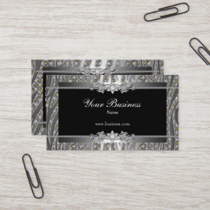 Tarjeta De Visita Joya de cebra elegante negra plateada con diamante