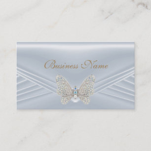 Tarjeta De Visita Joya de Mariposa de Diamante de Plata Azul Elegant