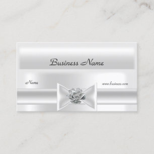 Tarjeta De Visita Joya de seda blanca elegante con lazo de plata