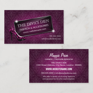 Tarjeta De Visita Joya de vidrio Damasco elegante y Zebra Stiletto