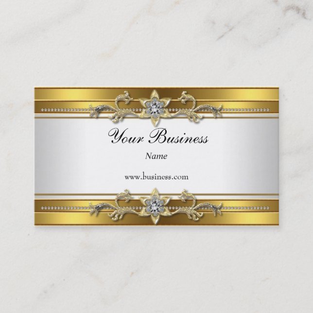 Tarjeta De Visita Joya elegante blanca dorada (Anverso)