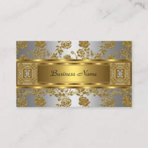Tarjeta De Visita Joya floral gris dorado elegante y distinguido de 