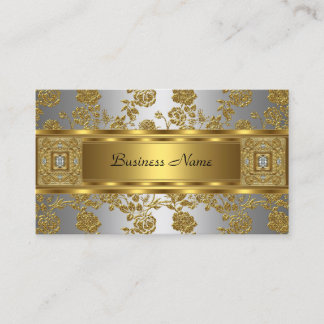 Tarjeta De Visita Joya floral gris dorado elegante y distinguido de 