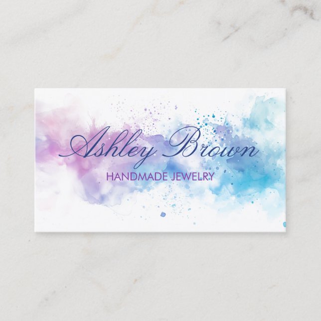 Tarjeta De Visita Joyas artesanales Pastel Watercolor (Anverso)