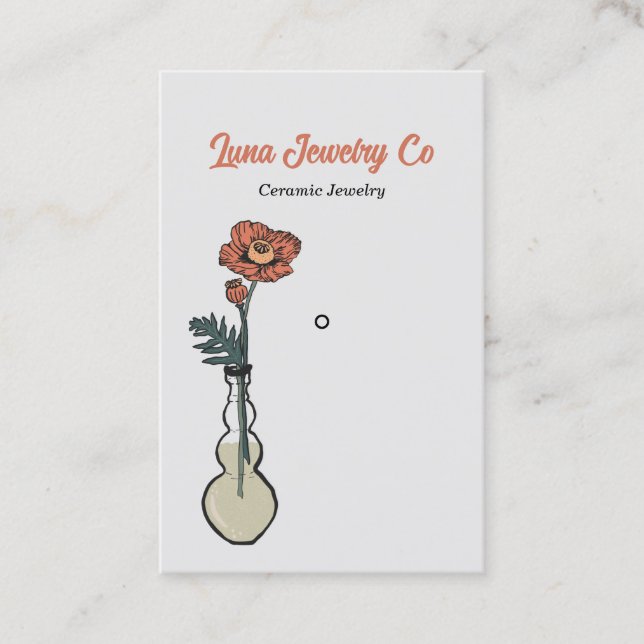 Tarjeta De Visita Joyas con amapola floral sobre un pin gris claro (Anverso)