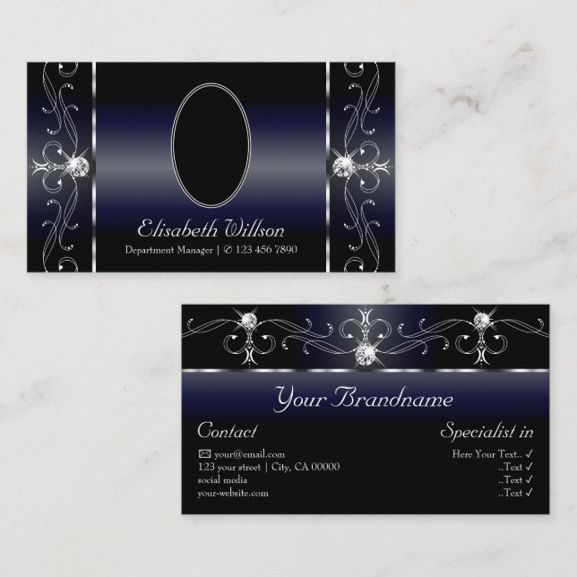 Tarjeta De Visita Joyas de contrabando de blanco azul azul Noble con (Anverso / Reverso)