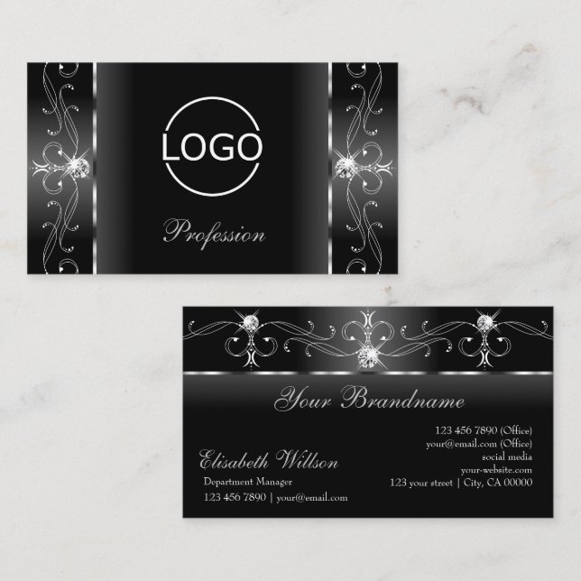 Tarjeta De Visita Joyas de contrabando de blanco y negro nobles con  (Anverso / Reverso)